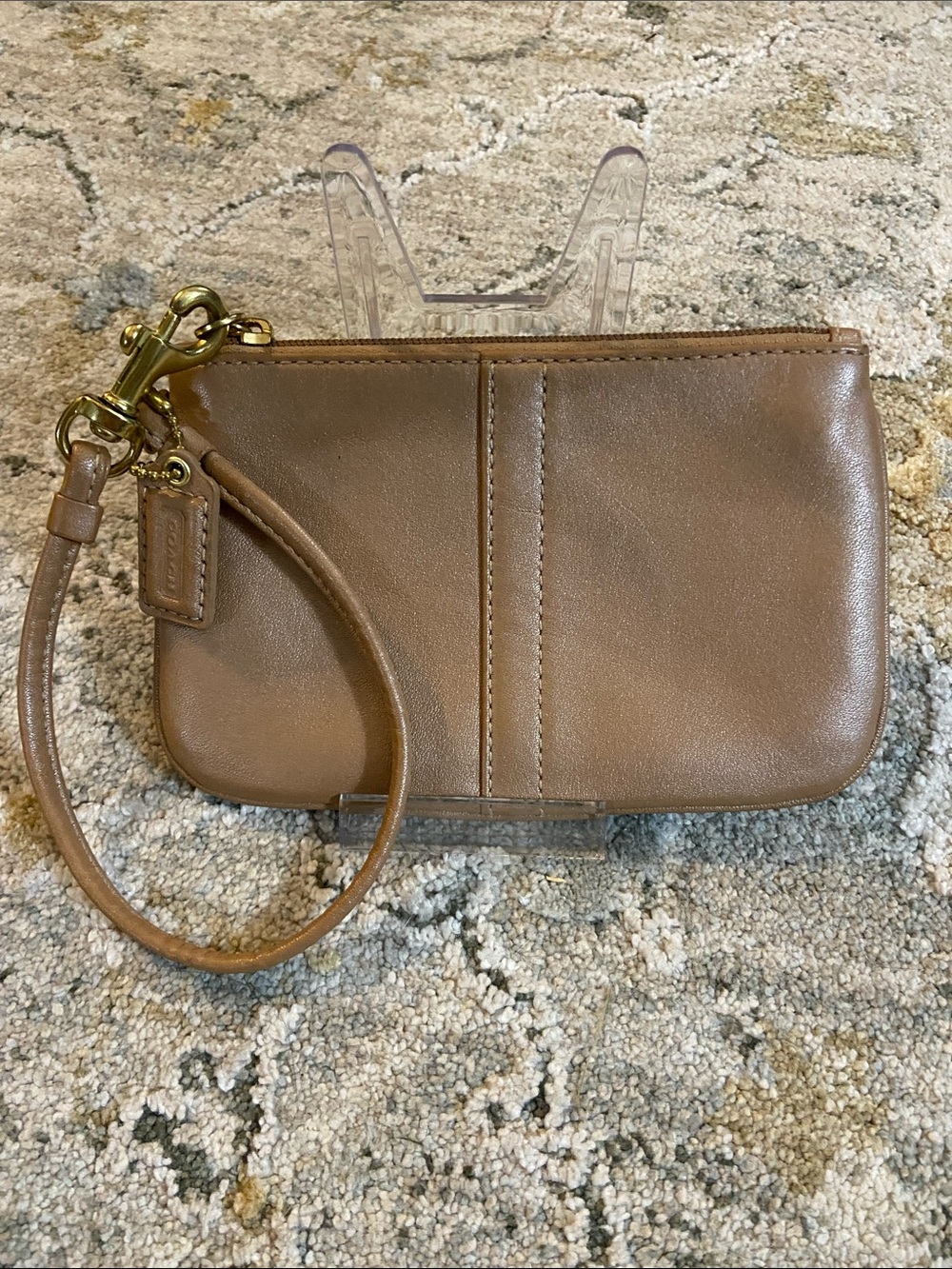Coach Y2K Legacy Double Stitch Wristlet in Camel with Gold Undertones F42389